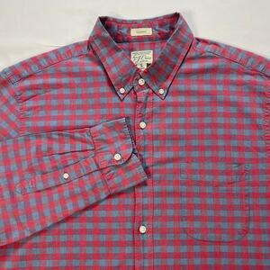 J. Crew Mens Classic Fit Gingham Plaid Button Down Organic Cotton Shirt Size L